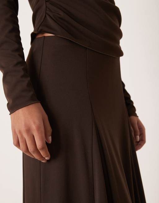 Mango Odette jersey pleated midi skirt in brown - part of a