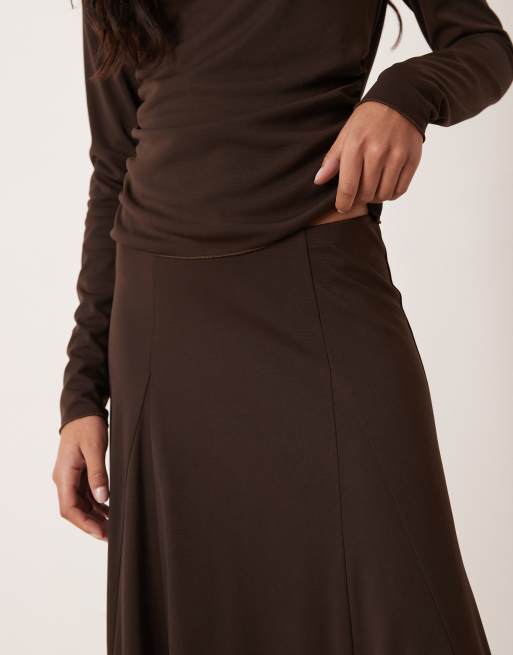 Mango Odette Jersey Pleated Midi Skirt in Brown - Part of A Set
