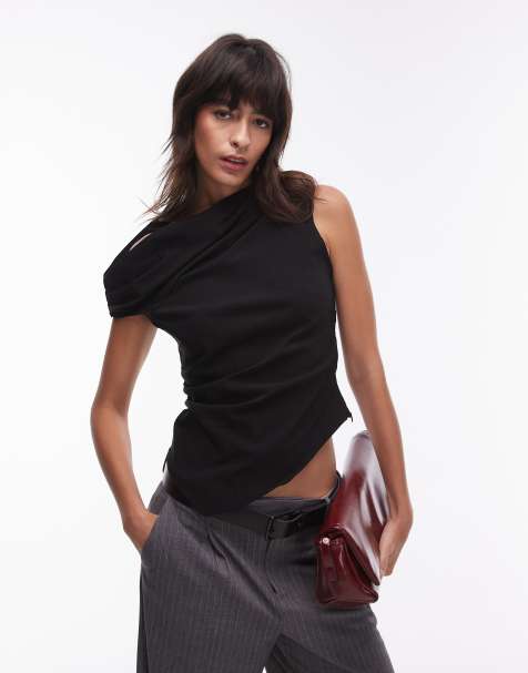 Mango off shoulder aysmmetric top in black - view 1