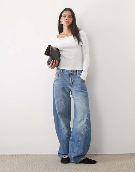 Mango  off shoulder knitted long sleeve top in white, 2 of 4