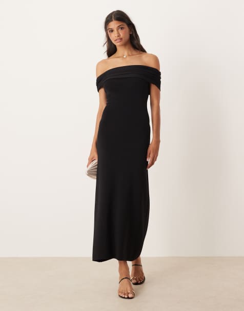 Mango off shoulder maxi dress in black