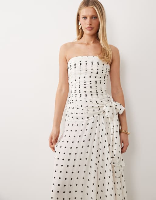 Mango off shoulder maxi dress in cream and black polka dot, 4 of 4