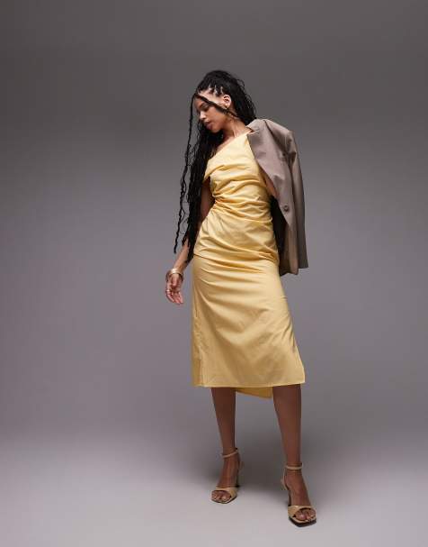Mango off shoulder maxi dress in pale yellow - view 1
