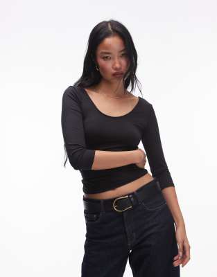 mango off shoulder short sleeve top in black