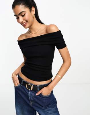 Mango Off-shoulder Top Black