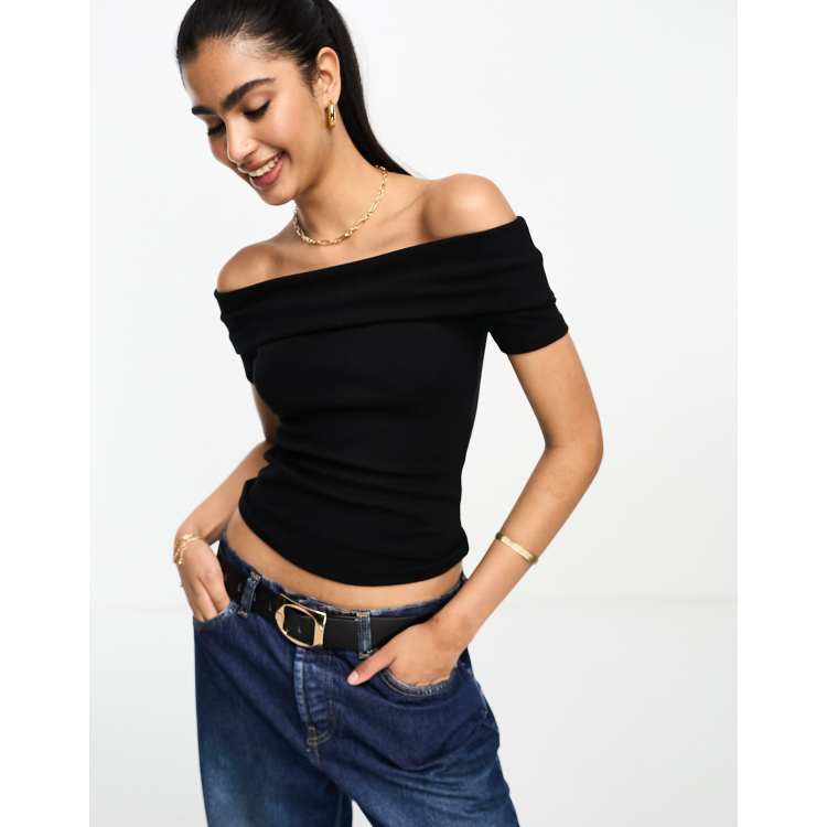 Mango off shoulder top in black ASOS