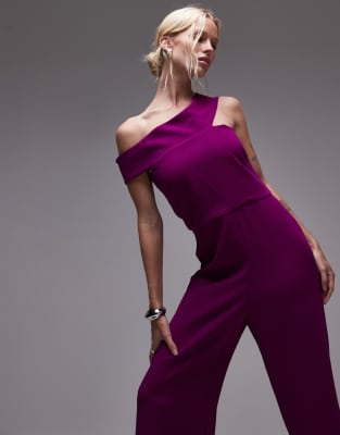 Mango Off-the-shoulder Bardot Jumpsuit In Purple