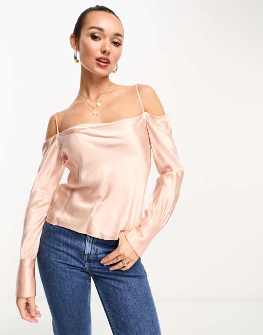  Camis Plus Cold Chiffon Asymmetric Shoulder Tops Tee