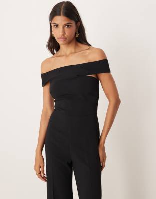 Mango Off The Shoulder Jumpsuit In Black
