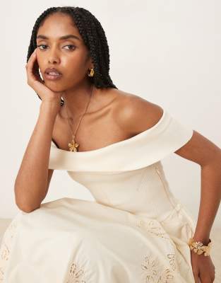 Mango Off The Shoulder Knit Bodice A-line Maxi Dress With Cut Out Detailing