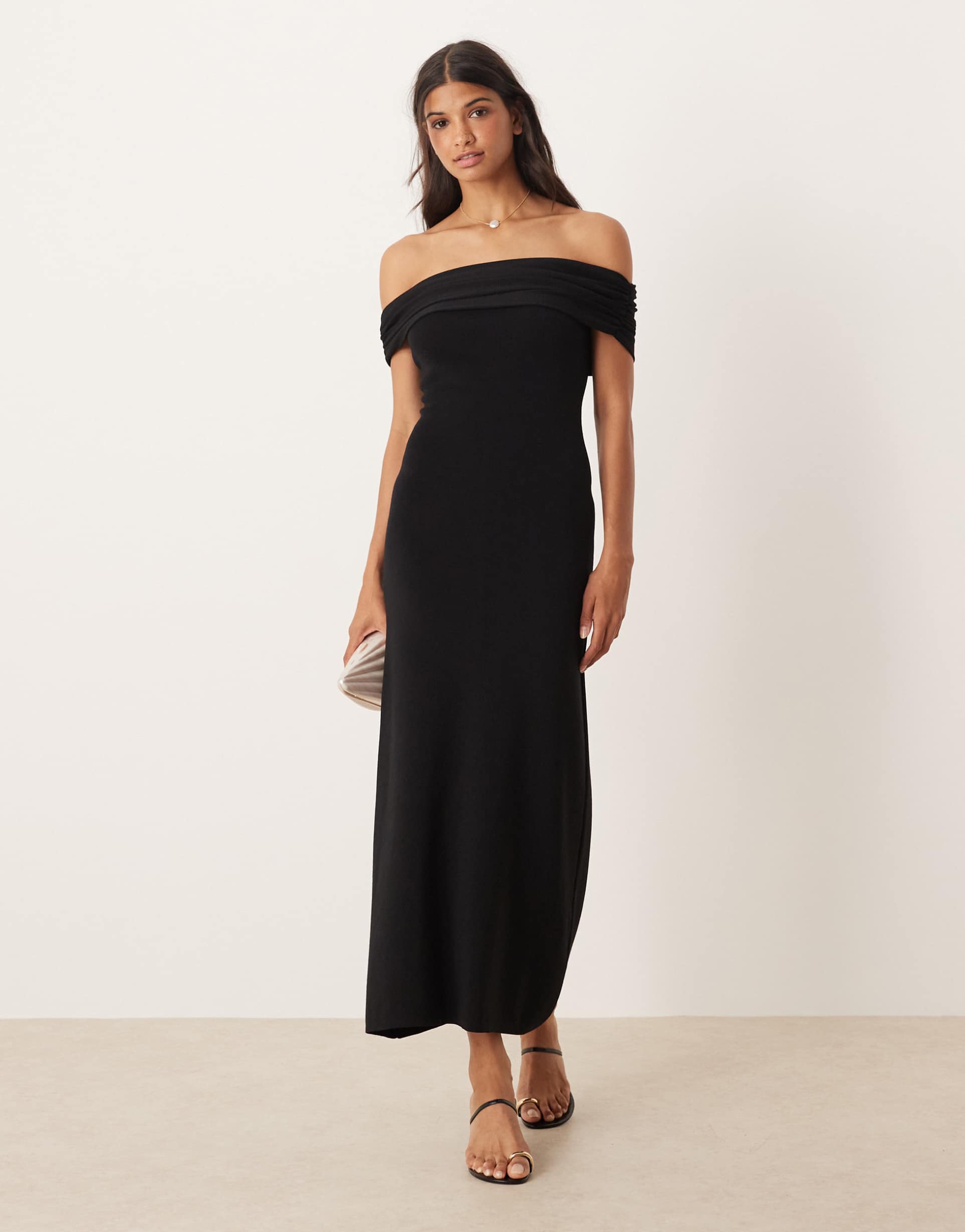mango off the shoulder maxi dress in black