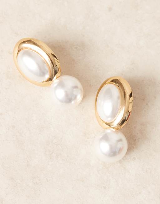 Mango – Ohrstecker in Gold-Optik mit Perlen-Effekt und Anhänger, 2 von 3
