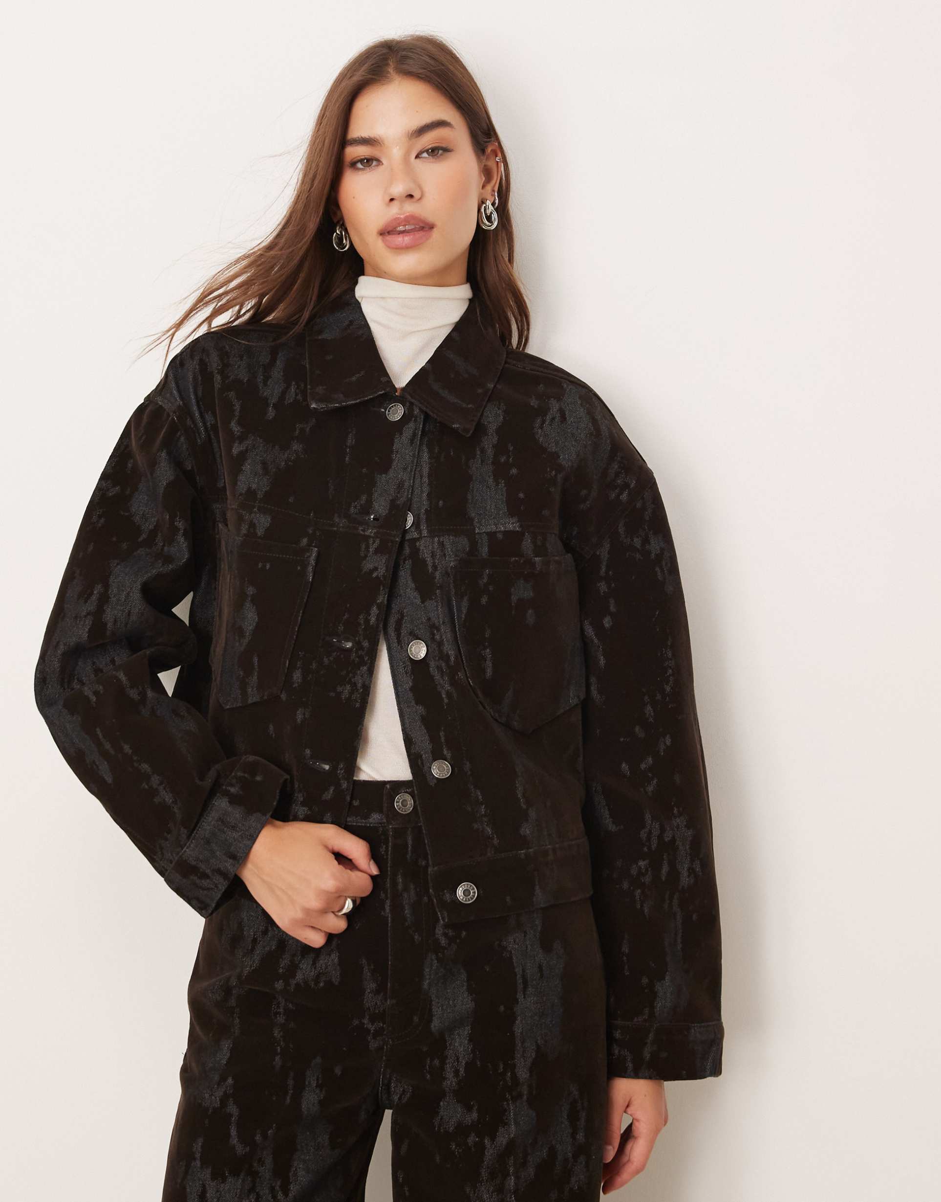 mango olimpia cotton mix textured jacket in chocolate brown - part of a set