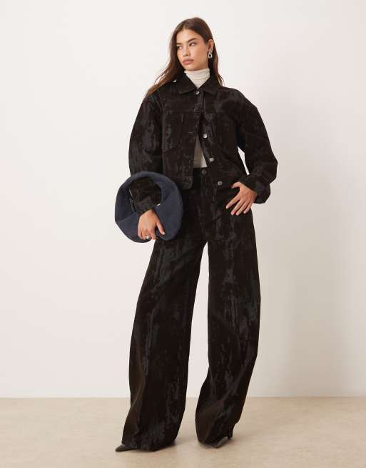 Mango Olimpia cotton mix textured jacket in chocolate brown - part