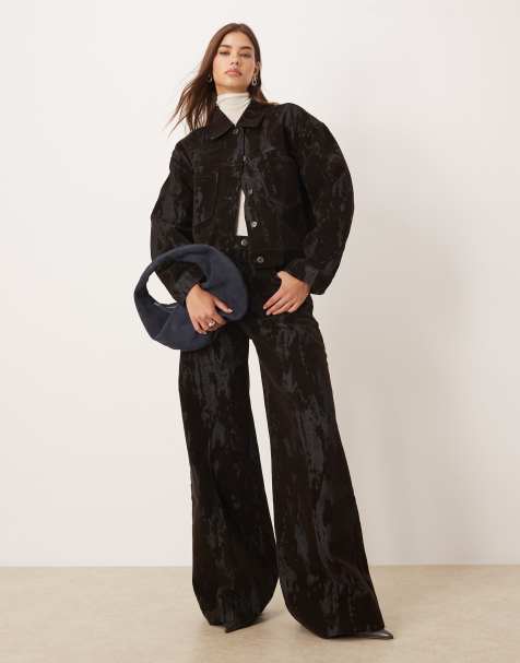 Mango Olimpia cotton mix textured straight jeans in chocolate brown - part of a set - view 1