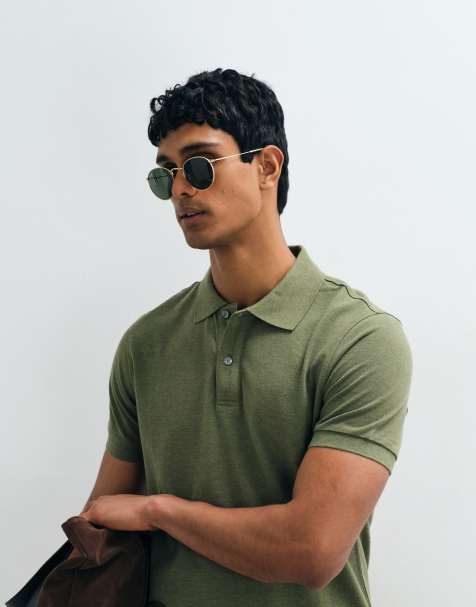 Mango - Olivengrøn T-shirt med polokrave - view 1