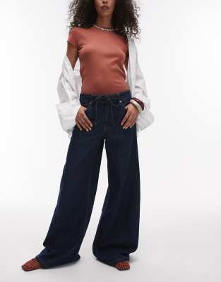 Mango - Olivia - Jean droit avec liens à la taille - Indigo-Bleu