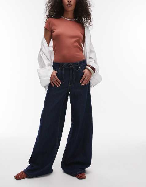 Mango – Olivia – Jeans in Indigoblau mit geradem Bein und Bindegürtel - view 1