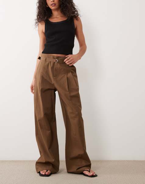 Mango cotton rich cuffed trouser in olive
