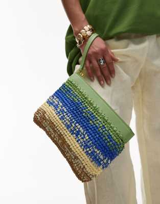 Mango Ombre Raffia Clutch Bag In Green