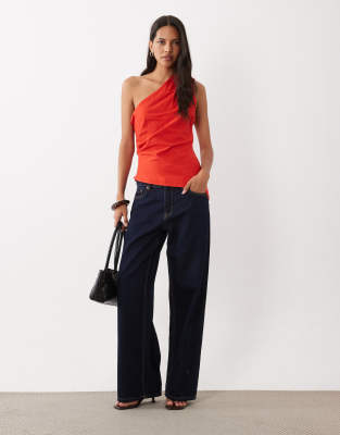 Mango One Shoulder Asymmetric Top In Red
