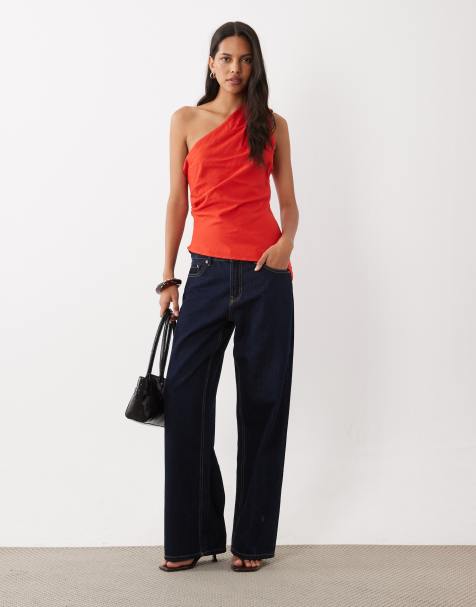 Mango one shoulder asymmetric top in red - view 1