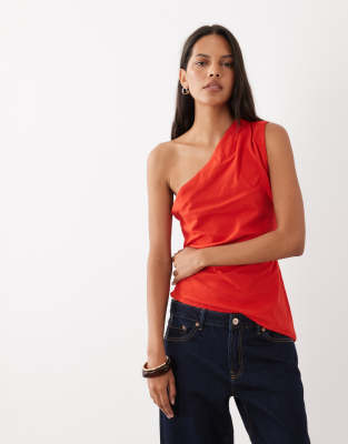 Mango One Shoulder Asymmetric Top In Red