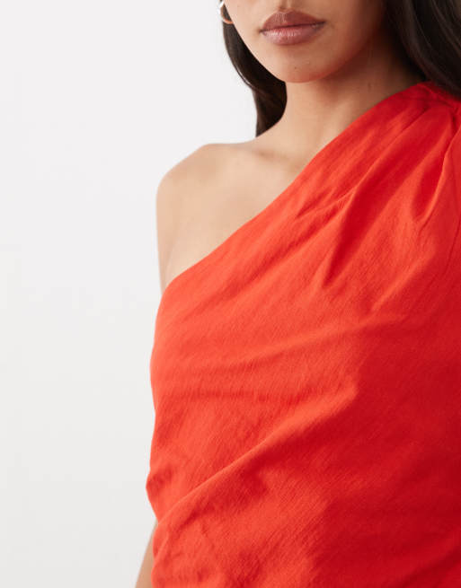 Mango one shoulder asymmetrisk top i rød, 3 af 4