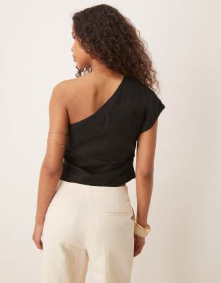 Mango Bari One-shoulder Linen Blend Top