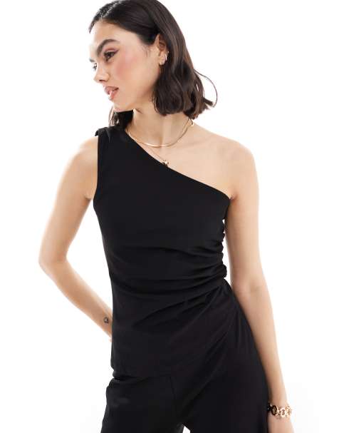 Mango one shoulder co-ord top in black - view 1