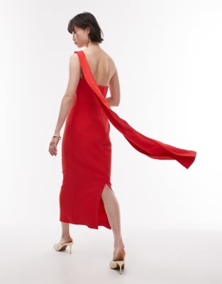 Mango One Shoulder Draped Dress In Red