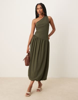 Mango One Shoulder Drop Waist Maxi Dress With Soft Bubble Hem