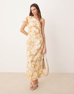 Mango One Shoulder Floral Midaxi Dress