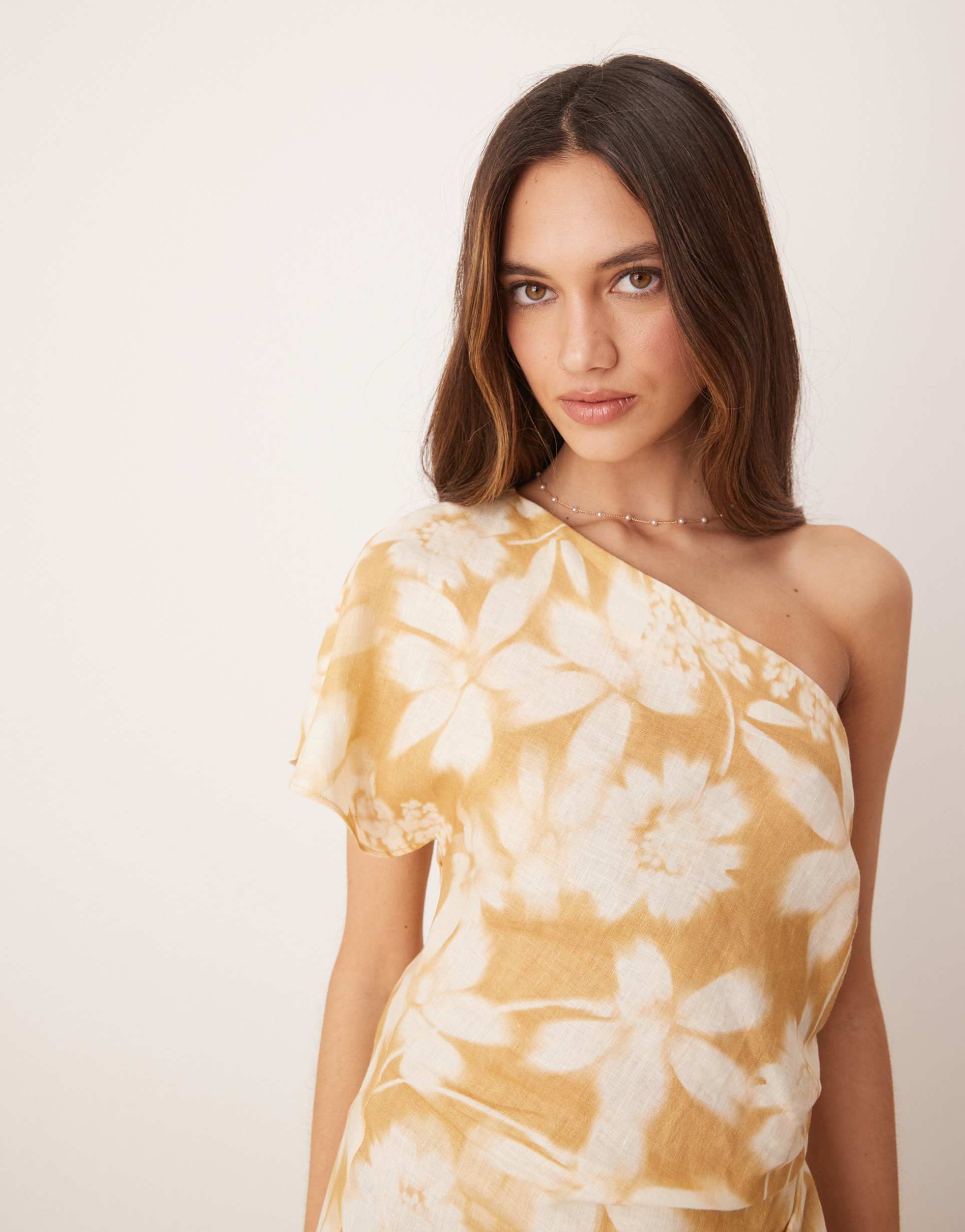 mango one shoulder floral midaxi dress in buttermilk