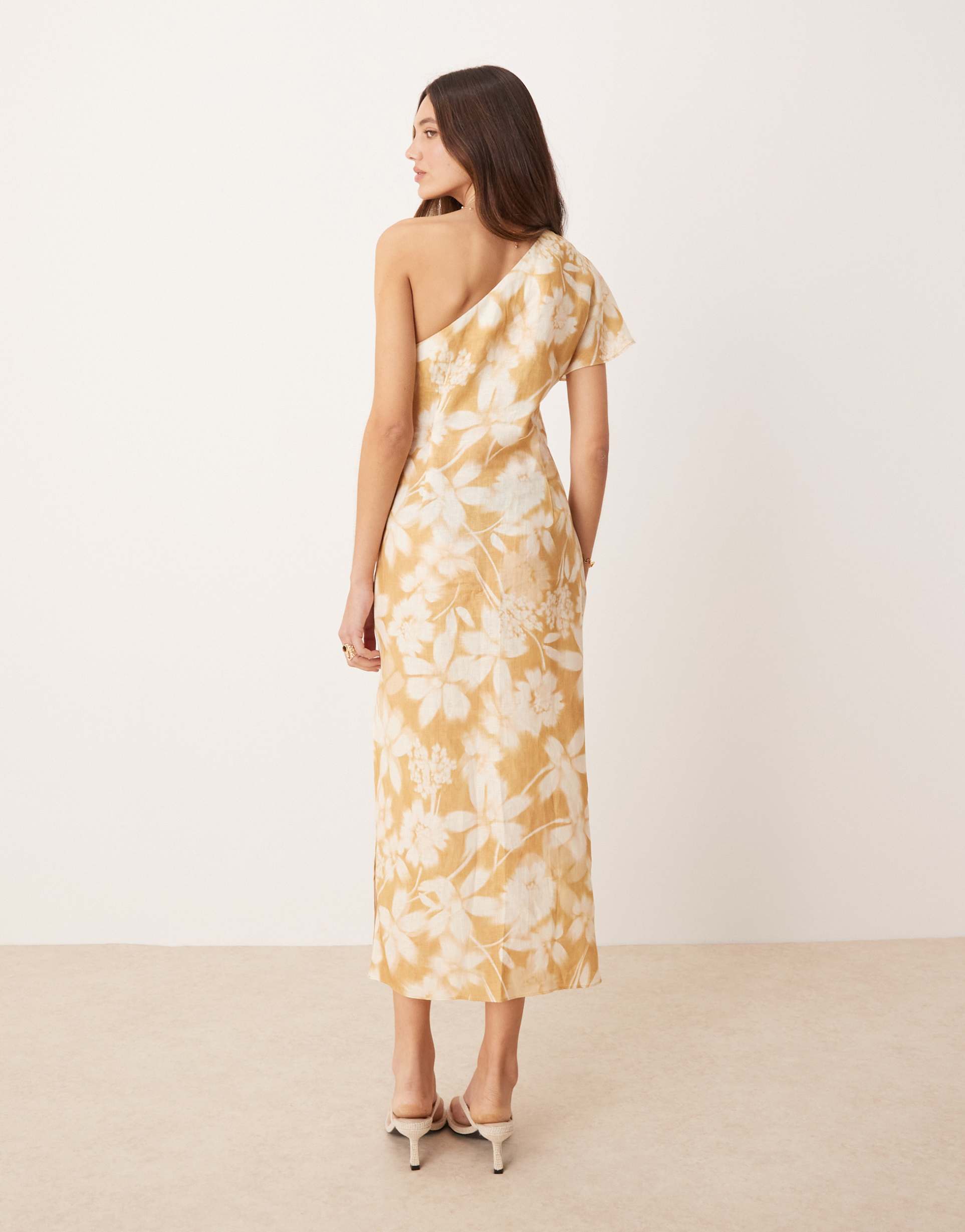 mango one shoulder floral midaxi dress in buttermilk