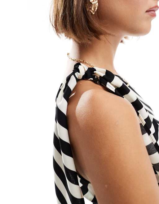 black and white striped one shoulder dress Black And White One Shoulder Striped Maxi Dress Black And White / 2