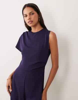 Mango One Shoulder Jumpsuit In Blue