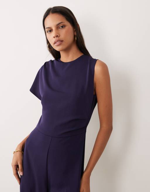 Mango one shoulder jumpsuit in navy, 2 of 4