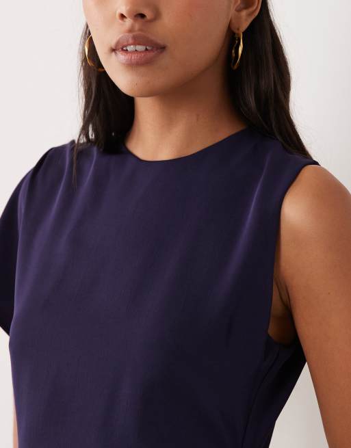 Mango one shoulder jumpsuit in navy, 4 of 4