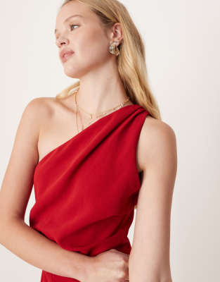 Mango One Shoulder Jumpsuit In Red
