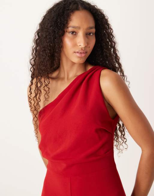Mango one shoulder jumpsuit in red ASOS