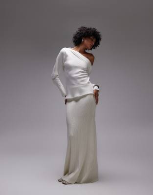 Mango One-shoulder Long Sleeve Satin Top
