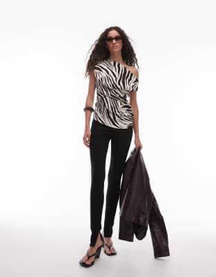 MANGO ONE SHOULDER MIXED ZEBRA PRINT TOP 