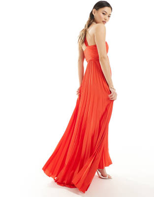 Mango one shoulder pleated maxi dress in red | ASOS