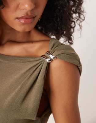 Mango One Shoulder Ruched Detail T-shirt In Brown