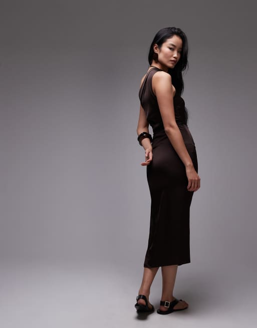 mango brown one shoulder dress BCBG Max Azria