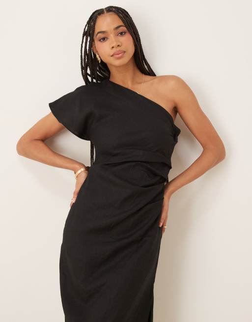 strapless open back dress Red Linen Blend One Shoulder Mini Dress – Bold Elegance main image 1