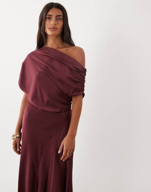 Mango one shoulder satin midi dress in rose, 2 of 4