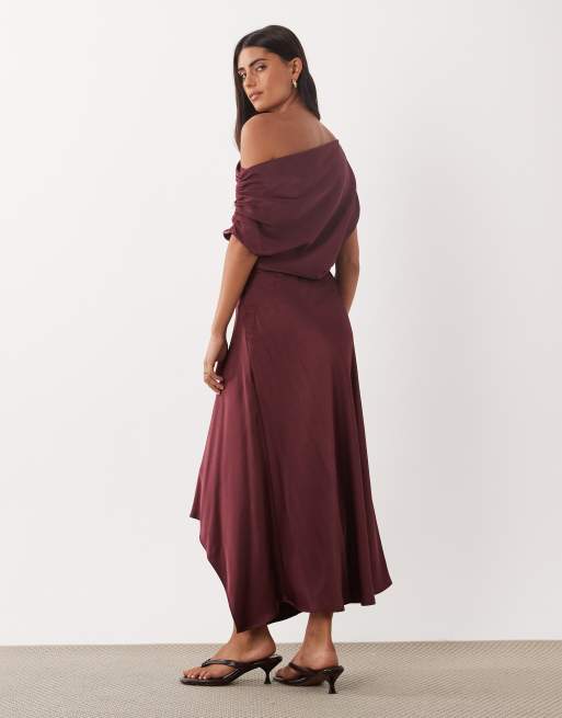 Mango one shoulder satin midi dress in rose, 4 of 4