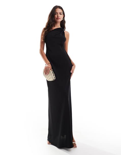 Mango one shoulder split side maxi dress in black - view 1